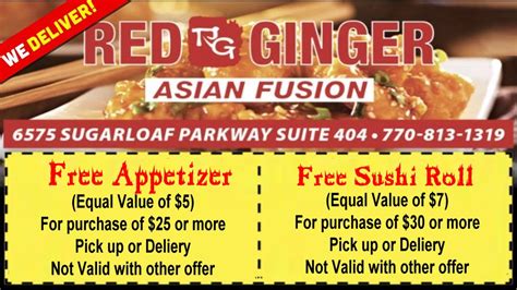 Red Ginger Asian Fusion Menu .